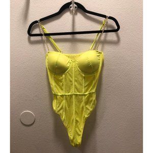 Neon Yellow Chain Corset Bodysuit S/M